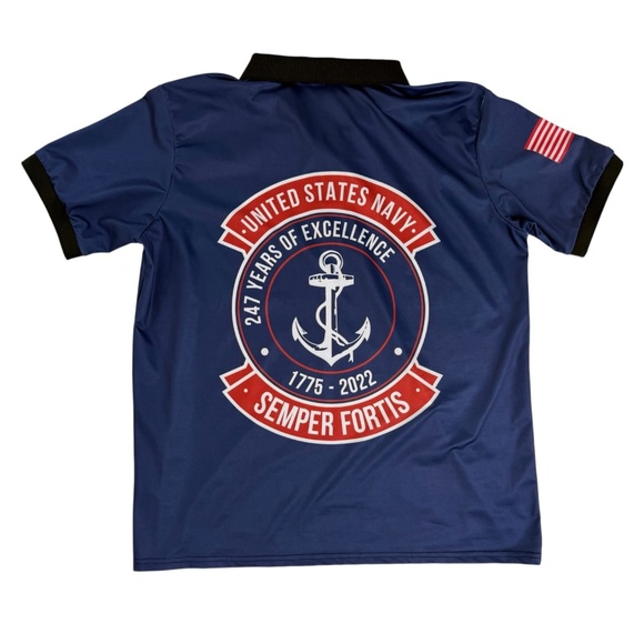 US Navy Polo Shirt Mens L Blue Semper Fortis Military Veteran Anchor Patriotic - Picture 7 of 9